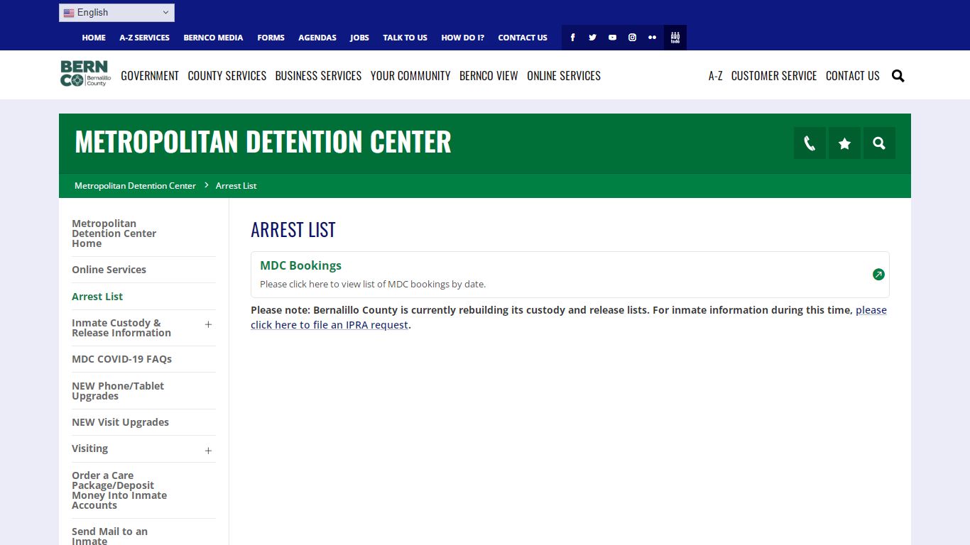 Arrest List - Metropolitan Detention Center